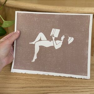Reading Woman Block Print Original Wall Art Etsy Handmade